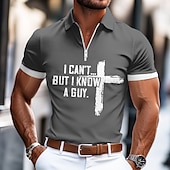 economico Polo con testo divertente da uomo-Per uomo Testo / Numero Croce Polo con zip Manica Corta Collo ripiegato Casual Quotidiano All&#039;aperto Athleisure Casual Quotidiano Cerniera Estate Verde scuro Grigio Nero