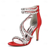 economico Sandali Eleganti-sandali con tacco alto e cinturino in strass bianchi da donna – eleganti scarpe da sposa per cocktail party