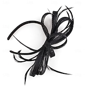 preiswerte Faszinator-Kopfschmuck Faux Leinen Hochzeits Pferderennen Cocktail Elegant Süß Mit Feder Kopfschmuck Kopfbedeckung
