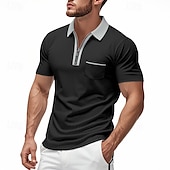 voordelige Klassieke polo voor heren-Voor heren Polo met kwartrits Golfshirt Dagelijks Feestdagen Kwart ritssluiting Korte mouw Modieus Basic Kleurenblok Lapwerk Zomer Lente Normale pasvorm Licht Blauw Zwart Wit Wijn Marineblauw Oranje