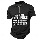cheap Men&#039;s Fun Text Polo-Men&#039;s Text Zip Polo Shirts Short Sleeve Polo Shirts Collared Shirts Casual Outdoor Athleisure 3D Print Summer Black Red Dark Green