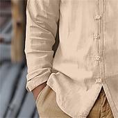 お買い得  通り-男性用 シャツ リネンシャツ サマーシャツ 純色 ストリート デイリーウェア ホワイト ネイビーブルー グリーン ベージュ 長袖 衣類