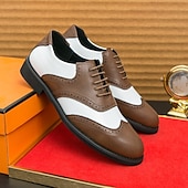 baratos Formal-Sapatos Oxford Brogue Masculinos Bicolor com Ponta Asa em Branco e Marrom, Sapatos Sociais Vintage em Couro Inspirados em Gatsby para Festas, Casamentos e Eventos Formais de Jazz na Década de 1920