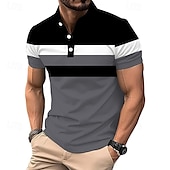 preiswerte Klassisches Poloshirt für Herren-Herren Golfhemd Golf Poloshirts Arbeit Casual Kargen Kurzarm Basic Modern Farbblock Patchwork Knopf Sommer Frühling Regular Fit Weiß Rote Marineblau Grau Golfhemd