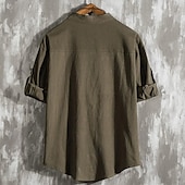 economico Casual da lavoro-Per uomo Camicia camicia di lino Maglietta informale Camicia con bottoni Camicia di cotone Liscio Da mare Hawaiano Nero Bianco Verde Manica a 3/4 A fascia Estate Abbigliamento Tasche