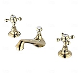abordables Robinets LED-Robinet lavabo - Séparé Plaqué Diffusion large Deux poignées trois trousBath Taps