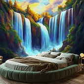 abordables paysage tapisserie-Tapisserie suspendue Paysage Forêt Chute d'eau Art mural Tapisserie grand décor mural Photographie arrière-plan Couverture Rideau Décoration maison Chambre Salon