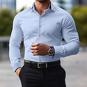 voordelige Overhemden met knopen voor heren-Voor heren Overhemd Button-down overhemd Kreukbestendig Stretch Bruiloft Buiten Licht Blauw Zwart Wit Lange mouw Zomer Lente Kleding