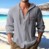 preiswerte Urlaub-Herren Weißes Baumwollhemd Freizeithemd Knopfhemd Baumwollhemd Flagge Urlaub Straße Schwarz Weiß Blau Khaki Langarm Mit Kapuze Frühling &amp; Sommer Bekleidung Button-Down
