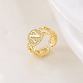 voordelige Geschenken-gepersonaliseerde letterring, cadeau voor moeder, 18k vergulde koperen ring, glad hartontwerp, verstelbare open band met zirkoon, stijlvolle en veelzijdige sieraden voor vrouwen