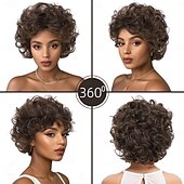baratos Perucas de Qualidade Superior-Perucas sintéticas Trama Curly Encaracolados Corte em Camadas Com Franjas Fabrico à Máquina Peruca 12 polegadas A1 Cabelo Sintético Mulheres Elástico Legal Clássico Marrom Claro