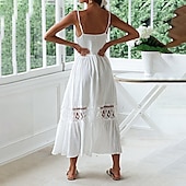 cheap White Casual Dresses-Women&#039;s Midi Dress Cotton Linen Dress Slip Dress Boho Dress Basic Classic Modern Vacation Holiday Going out Regular Fit Plain Sleeveless Spaghetti Strap White Summer