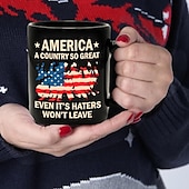 cheap Mugs &amp; Cups-Patriotic Coffee Mug America A Country So Great 11oz Black Ceramic Cup Funny USA Gift for Men Women Veterans Independence Day Political Humor Drinkware