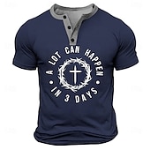 cheap 3D&amp;Graphic Henley Tee-Men&#039;s Easter Jesus A LOT CAN HAPPEN IN 3 DAYS T Shirt Henley Shirt Short Sleeve Designer Retro Vintage Street Casual Daily Summer Spring Army Green Black Navy Blue Henley Henley T-Shirt