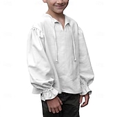 cheap Tops-Retro Vintage Medieval Renaissance Shirt Pirate Viking Lace up Solid Color Boys Pirate Halloween Carnival Children&#039;s Day Vacation Casual Daily LARP Kid&#039;s Shirt Spring &amp; Summer