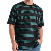 cheap Men&#039;s Casual T-shirts-Men&#039;s Tee Tee Top Short Sleeve Crewneck Spring &amp;  Fall Stripes Fashion Designer Color Block Vacation Street Going out Black Dark Gray Green Top Tee for Men