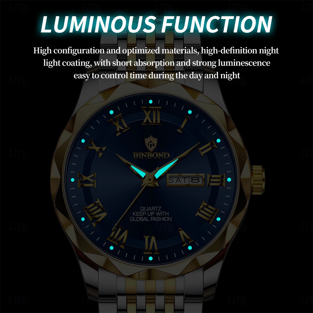 halpa Kvartsikellot-BINBOND Ylellinen miesten kello Kvartsikello Vedenkestävä Fosforeskoiva päivämäärä kronografi Nahkainen miesten rannekello Sotilasilta urheilumiehet kellot B6367