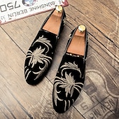 abordables Chaussures sans lacets &amp; mocassins-chaussures de bal pour hommes - mocassins en velours noir avec motif de blé brodé doré pour les occasions formelles
