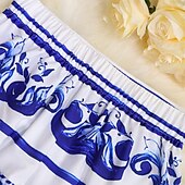 preiswerte Ausgefallene Kleider-Damen Rock Schwingend Lässig Boho Maxi Mittlere Hüfthöhe Röcke Blumen Druck Mikroelastisch Urlaub Ausgehen Blau Sommer Spandex