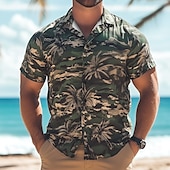 ieftine Cămașă de epocă-Bărbați Plante Culoare Camuflaj Veteranii Cămașă Cămașă casual Camașă cu nasturi Manșon scurt Armata militară În aer liber Vacanță Haine de strada Vară Primăvară Răsfrânt Imprimare 3D cămăși cu guler