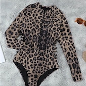 preiswerte Einteilige Badeanzüge-Damen Badeanzug Einteiler Bademode Reißverschluss Tropisch Strandbekleidung Leopard V-förmiger Draht-Ausschnitt Ärmellos Badeanzüge