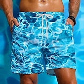cheap Ocean Print-Men&#039;s Ocean Waves Swim Trunks Swim Shorts Board Shorts Mid Waist Streetwear Hawaiian Beach Vacation Wear Side Pockets Mesh Lining Elastic Drawstring Waist Designer Clothing Apparel