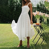 economico Abiti di Laurea-Per donna Abito Midi Abito Bianco Abito da laurea Abito Sottoveste Moda Compleanno Ferie Data Vestibilità regolare Semplice Senza Maniche Spalline sottili Bianco Estate