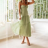 economico Abiti da vacanza-Per donna Abito Midi Abito da laurea Abito Sottoveste Moda Moderno Compleanno Data Uscire Vestibilità regolare Semplice Senza Maniche Spalline sottili Arancione Verde Estate