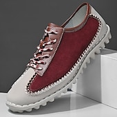 economico Sneakers da uomo-scarpe casual da uomo con lacci fatte a mano color bordeaux e grigio – scarpe da passeggio in pelle vintage
