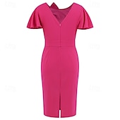 abordables Robe de cocktail-Femmes Robe Midi Robe de Cocktail Robe fourreau Mode Extérieur Date Fête du thé Coupe régulière Uni Manche Courte Col ras du cou Noir Vert Rose rouge Été