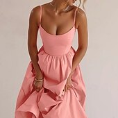 abordables Robes de Diplôme-Femmes Robe Midi Robe Blanche Robe de remise des diplômes Robe Nuisette Mode Moderne Anniversaire Remise des Diplômes Date Coupe régulière Uni Sans manches Bretelles spaghetti Blanche Rose Claire