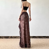 abordables Bas-Rétro Vintage Médiéval Steampunk Jupe Pirate Dentelle A Volants Ourlet asymétrique Déguisement Femmes Halloween Carnaval Décontracté Quotidien LARP Foire de la Renaissance Adulte Jupe