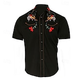 cheap Men&#039;s Western Shirts-Men&#039;s Floral Graphic Prints Shirt Western Shirt Cowboy Shirt Short Sleeve Fashion Streetwear Designer Outdoor Street Daily Summer Spring Turndown Print Black Yellow Blue Purple Gray