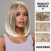baratos Perucas Sintéticas sem Touca-Perucas sintéticas Liso Reta natural Parte do meio Com Franjas Fabrico à Máquina Peruca 14 polegadas A1 Cabelo Sintético Mulheres Repartida ao Meio Clássico Confortável Loiro