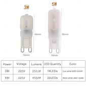 זול נורות דו-פיניות לד-נורות g9 led 3w 5w שווה ערך למנורת הלוגן 30w 50w נורה ניתנת לעמעום 220v לנברשות פנימיות נורות תקרה 10 יחידות