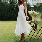 economico Abiti di Laurea-Per donna Abito Midi Abito Bianco Abito da laurea Abito Sottoveste Moda Compleanno Ferie Data Vestibilità regolare Semplice Senza Maniche Spalline sottili Bianco Estate