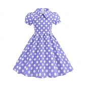 billiga Klänningar-Retro / vintage Femtiotal Klänningar Swing klänning Prickiga Flickor Karnival Maskerad Dagliga kläder Möhippa Barn Klänning Hemkomstklänningar