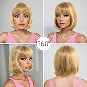 economico Parrucche trendy sintetiche-Parrucca Sintetica Liscio Liscio Kinky Asimmetrico Frangia Dritta Fatto a macchina Parrucca 12 pollici A1 Capelli Sintetici Per donna Classico Confortevole Capelli Evidenziati / Balayage Biondo