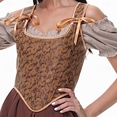 levne korzety-Retro Středověké Renesanční Korzet Kamizelka Prsatější Viking Šněrování Dámské Keltské Fantazie předvečer Všech svatých Karneval Plesová maškaráda Dovolená Běžné / Denní LARP Dospělé Vesta