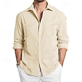 economico Casual da lavoro-Per uomo Camicia camicia di lino Maglietta informale Camicia con bottoni Camicia di cotone Guaiabera Liscio Da mare Hawaiano Nero Bianco Verde Albicocca Manica lunga Bavero Primavera Autunno