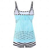 billiga Leopard badkläder-Dam Plusstorlekar Badkläder Tankini 2 st Längre baddräkt Hög midja Baddräkt Genomskinlig Hög midja Stickat Stylish Standkläder Leopard Tropisk Rund hals Ärmlös Baddräkter