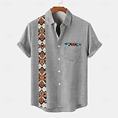 cheap Classic-Men&#039;s Shirt Linen Shirt Summer Shirt Beach Shirt Plaid Vacation Holiday Black Green Khaki Gray Short Sleeve Collar Summer Clothing Apparel