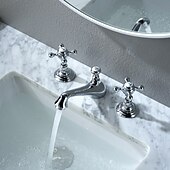 abordables Robinets LED-Robinet lavabo - Séparé Plaqué Diffusion large Deux poignées trois trousBath Taps