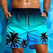 billige Tropiske planter og blomster-Herre Kokosnøttre Gradientfarge Tropiske planter Badeshorts Surfeshorts Medium Midje Hawaiisk Strandferie Sidelommer Mesh fôr Elastisk snøring i midjen Designer Klær