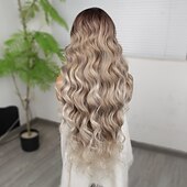 billige Syntetiske parykker med blonder-Syntetisk blonderparykk Krop Bølge Stil 30 tommers Blandet Farge Midtdel 13x4 blonder foran Parykk Dame Parykk Linbleke