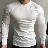 economico magliette di base-Per uomo Maglietta Camicia a Maniche Lunghe Manica Lunga Girocollo Primavera &amp; Autunno Semplice Moda Designer Essenziale Patchwork Vacanza Streetwear Uscire Nero Bianco Ciano Maglietta Top per Uomo