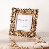 cheap Statues-Chrysanthemum Pattern Square Frame, Gold and Silver Resin Material, Desktop Photo Display Frame, Cozy Home Decor for Family Photos and Photography Props