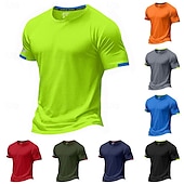 お買い得  ベーシックTシャツ-男性用 Tシャツ マッスルシャツ 半袖 クルーネック 夏 活発的 クラシック スポーツ ランニング ライトブルー ブラック ライトグリーン メンズトップTシャツ
