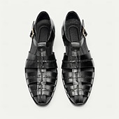 cheap Premium Leather Sandals-Premium Leather Fisherman Sandals with Buckle Detail - Stylish Choice for Outdoor Activities and Social Gatherings
