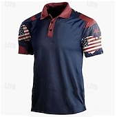 ieftine Ziua Independenței-Bărbați Steagul american Veteranii Tricouri polo Cămașă de golf Manșon scurt Tricouri de polo Cămăși cu guler Casual Haine de strada Îmbrăcăminte de vacanță Ținute de petrecere Nasturi Imprimare 3D